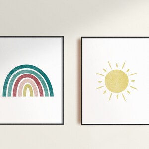 Set of 2 Prints // Boho Rainbow and Sunshine, Modern Nursery Print, Modern Rainbow, Boho Nursery, Trendy Kids Room, Baby Shower Gift, Sun