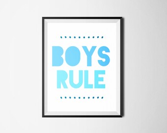 Nursery Wall Art, Boys Rule Digital Print, Boys Bedroom Art, Boys Printable. Baby Shower Gift, Kids Room Decor