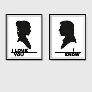Kocham Cię wiem-Star Wars Digital Print, Han Solo księżniczka Leia cytat, Star Wars cytat, pomysłów na prezent dla niego, pomysłów na prezent dla niej, śmieszne