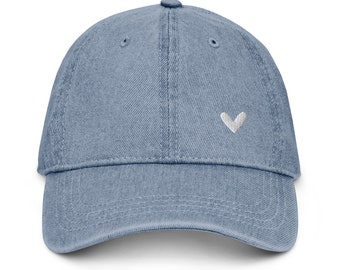 Hand Drawn Heart Embroidered Baseball Cap For Women – Navy Blue Dad Hat, 100% Cotton - View #10