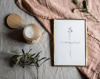 I’m Literally Just a Girl Printable Wall Art | Funny Quote Digital Download | Minimalist Black and White Dorm Room Decor