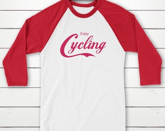 T-shirt - Enjoy Cycling Graphic Tee - Unisex 3/4 Sleeve Raglan Shirt - Tultex 245