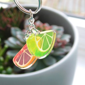 Fruit Slice Keychain, Grapefruit Lime Key Charm, Clear Recycled Acrylic Cluster Keyring, Fruity Bag Charm, Summer Key Accessory