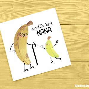Meilleure Nana du monde, Meilleure carte de grand-mère du monde, Carte de jeu de mots de grand-mère à la banane, Carte de fête des mères amusante pour Gran, Carte de fruits mignons
