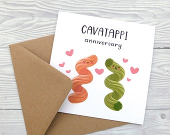 Cavatappi Anniversary Card, Have A Happy Anniversary, Cute Pasta Pun Anniversary Card, Pastas In Love, Italian Food Puns