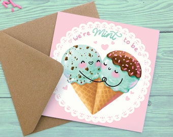 Mint To Be Card, Mint Chocolate Chip Ice Cream Valentines Card, Cute Romantic Icecream Card, Food Pun Love Card