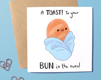 Cute New Baby Card, Funny Expecting Card, Pun Announcement Card, Bundle Of Joy, Congratulations Bun In The Oven, It's A Boy, It's A Girl