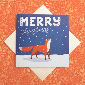 Niedliche Fuchs Frohe Weihnachten Karte, Verschneite Wald Weihnachtskarte, Recyclingpapier Karte Mit Fuchs Illustration, Frohe Weihnachten Quadratische Karte