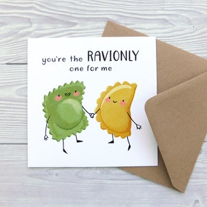Romantic Ravioli Card, You're The Ravionly One For Me Pasta Pun, You're The Only One For Me Greeting Card, Food Pun Love Card image 2