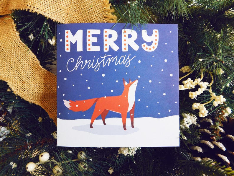 Cute Fox Merry Christmas Card Snowy Woodland Xmas Card image 0