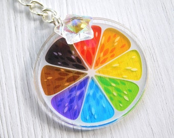 Fruity Pride Sun Catcher Charm, LGBT Fruit Slice Keychain, Gay Pride Merch, Clear Recycled Acrylic Keyring, Pride Month Accessory