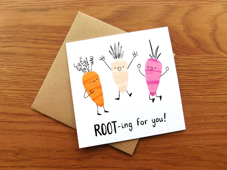 Veggie Pun Good Luck Card Cute Carrot Pun Card Rooting For | Etsy
