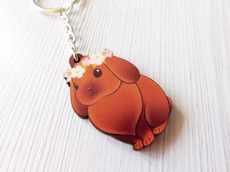 Year Of The Rabbit, Adorable Bunny Keychain, Cute Brown Rabbit Wooden Keycharm, Flower Crown Bunny Rabbit Accessory, Wood Pet Keyring image 5