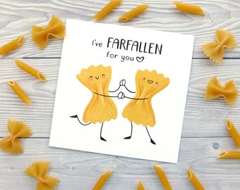 Farfallen For You Card, Funny Farfalle Pasta Love Card, Romantic Pasta Pun Card, Food Pun Valentines Card, Cute Anniversary Card