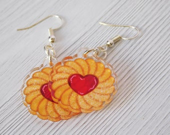 Linzer Biscuit Earrings, Jammy Dodger Drop Earrings, Heart Jelly Cookie Earrings, Jam Heart Biscuits, Clip On Earrings, Jam Cookies