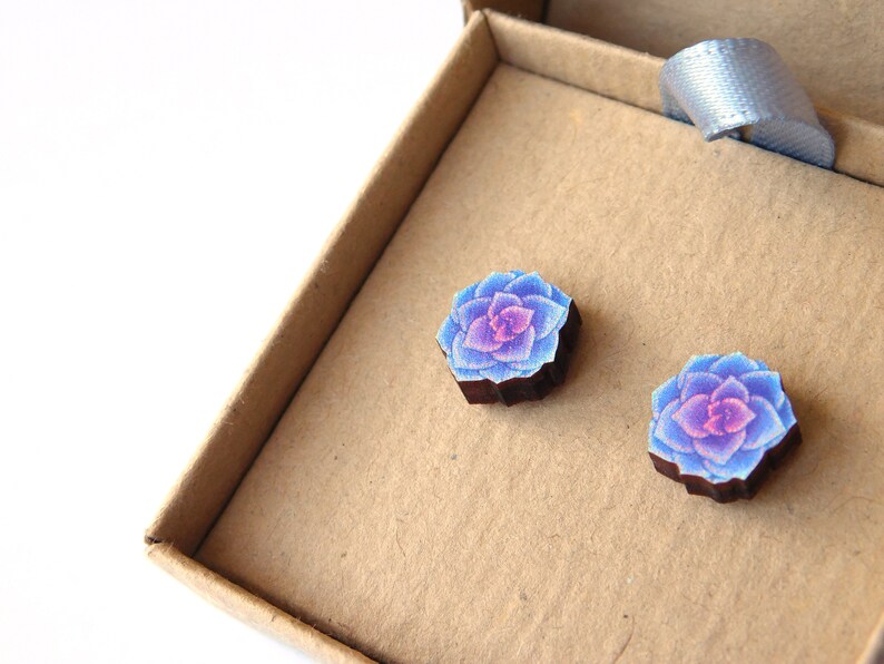 Purple Succulents Studs Printed Wooden Succulent Statement image 0