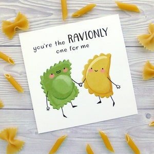 Romantic Ravioli Card, You're The Ravionly One For Me Pasta Pun, You're The Only One For Me Greeting Card, Food Pun Love Card image 3