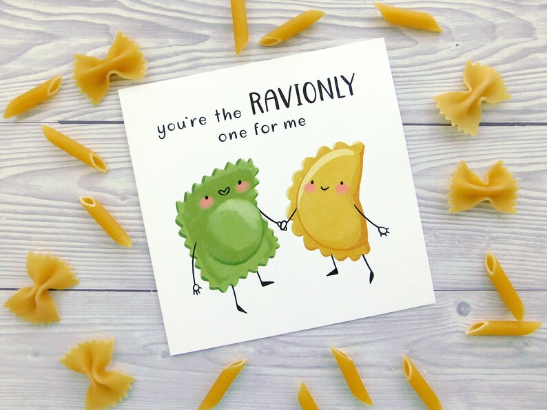 Romantic Ravioli Card, You're The Ravionly One For Me Pasta Pun, You're The Only One For Me Greeting Card, Food Pun Love Card image 3