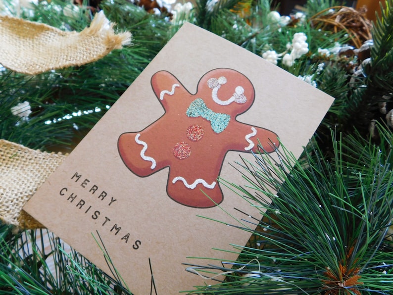 Embossed Gingerbread Man Christmas Card Merry Christmas Card image 0