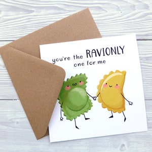 Romantic Ravioli Card, You're The Ravionly One For Me Pasta Pun, You're The Only One For Me Greeting Card, Food Pun Love Card image 4