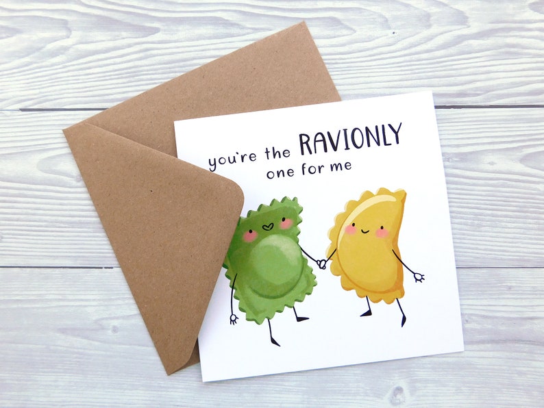 Romantic Ravioli Card, You're The Ravionly One For Me Pasta Pun, You're The Only One For Me Greeting Card, Food Pun Love Card image 4