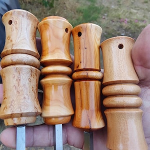 Bushcraft ferrocerium striker ferro rod scraper high speed steel firesteel scraper. Pacific yew wood, birds eye maple, Spanish cedar.