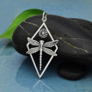 Sterling Silver Dragonfly Pendant in Diamond Frame. Sterling Silver Charm. Charms Only. Dragonfly Charm.