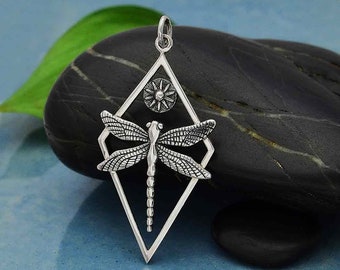 Sterling Silver Dragonfly Pendant in Diamond Frame. Sterling Silver Charm. Charms Only. Dragonfly Charm.