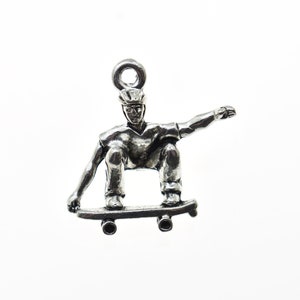 Skateboarder Charm in Silver Pewter. Skateboarder. Necklace Charm. Bracelet Charm.