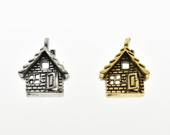 Encanto de cabaña rústica: Plata antigua o peltre chapado en oro de 24 quilates.