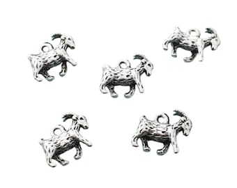 5 Goat Charms in antique silver metal. Silver Charms.  Jewelry Findings. Religious. Goat Charms.