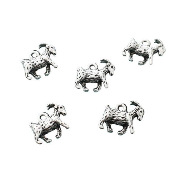 5 Goat Charms in silver toned metal. Silver Charms.  Jewelry Findings.  Goat Charms.