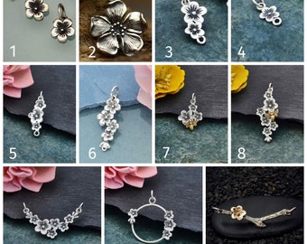 Cherry Blossom Charms in Sterling Silver. Silver Charm. Charms Only. Charms. Flower Charm