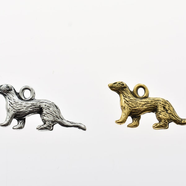Ferret Charms in Antique Silver Pewter or 24K Gold Plated Pewter. DIY.  Jewelry Findings. Animal charms.  Pewter.