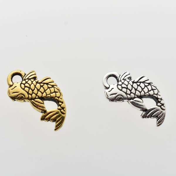 Koi Charm. Antiqued Silver and Gold Plated Pewter. Charms Only. Pewter Charms. Symbol Charm