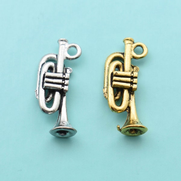 Trumpet Charm in Silver or Gold Plated Pewter. Trumpet Charm. Trumpet Charms. Bracelet Charms. Necklace Charms. Musician Gifts.