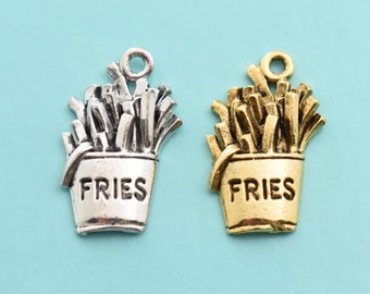 French Fries Charm in Gold Plated or Silver Pewter. French Fries Charm. Bracelet Charms. Necklace Charms. Foodie gifts.