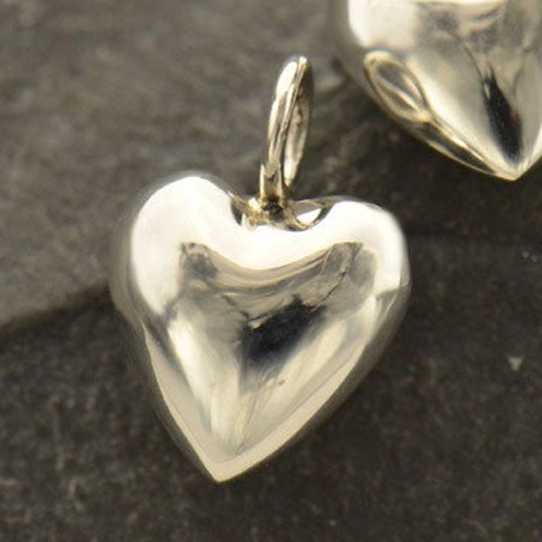 Sterling Silver Medium Puffed Heart Charm. Sterling Silver Charm. Puffed Heart Pendant.