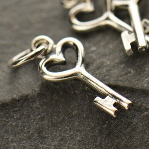 Heart Key Charm in Sterling Silver. Silver Charm. Charms Only. Tiny Heart Key Charm