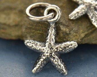 Tiny Textured Starfish Charm in Sterling Silver. Sterling Silver Charm. Charms Only. Ocean Charm