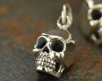 May include: Two silver skull charms with detailed features. The skulls are hanging from a loop at the top.