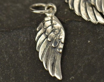 Sterling Silver Angel Wing Charm: Ribbed Left Wing (20mm)