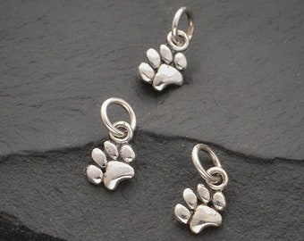 Tiny Puffy Paw Charm in Sterling Silver. Sterling Silver Charm. Charms Only. Sterling Paw Charm