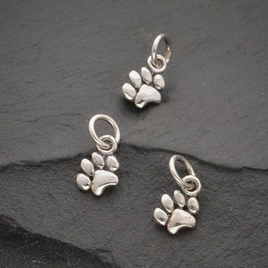 Tiny Puffy Paw Charm in Sterling Silver. Sterling Silver Charm. Charms Only. Sterling Paw Charm