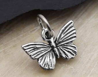 Textured Sterling Silver Butterfly Charm: Symbolic Nature Beauty
