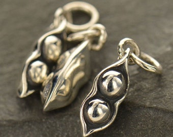 Two Peas in a Pod Charm in Sterling Silver. Charms Only. Sterling Food Charm. Best Friend Charms.