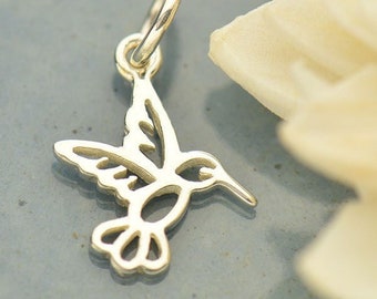 Hummingbird Charm in Sterling Silver. Sterling Silver Charm. Charms Only. Sterling Bird Charm