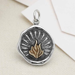 Sterling Silver Wax Seal Charm with Bronze Fire. Sterling Silver Charm. Charms Only. Sterling Silver Charms Wholesale. Symbolic Charm