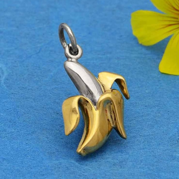 Sterling Silver Banana Charm With Bronze. Sterling Silver Charm. Food Charm. Charm Only. Sterling Charm Wholesale. Fruit Pendant