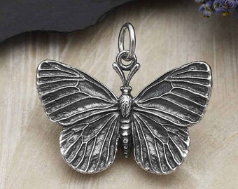 Sterling Silver Butterfly Pendant: Dimensional Nature Charm (20x24mm)